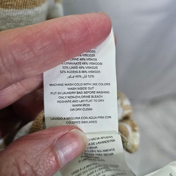 MICHAEL Michael Kors Tan Striped Tie Hem Linen Blend Top Size XL - Picture 6 of 9